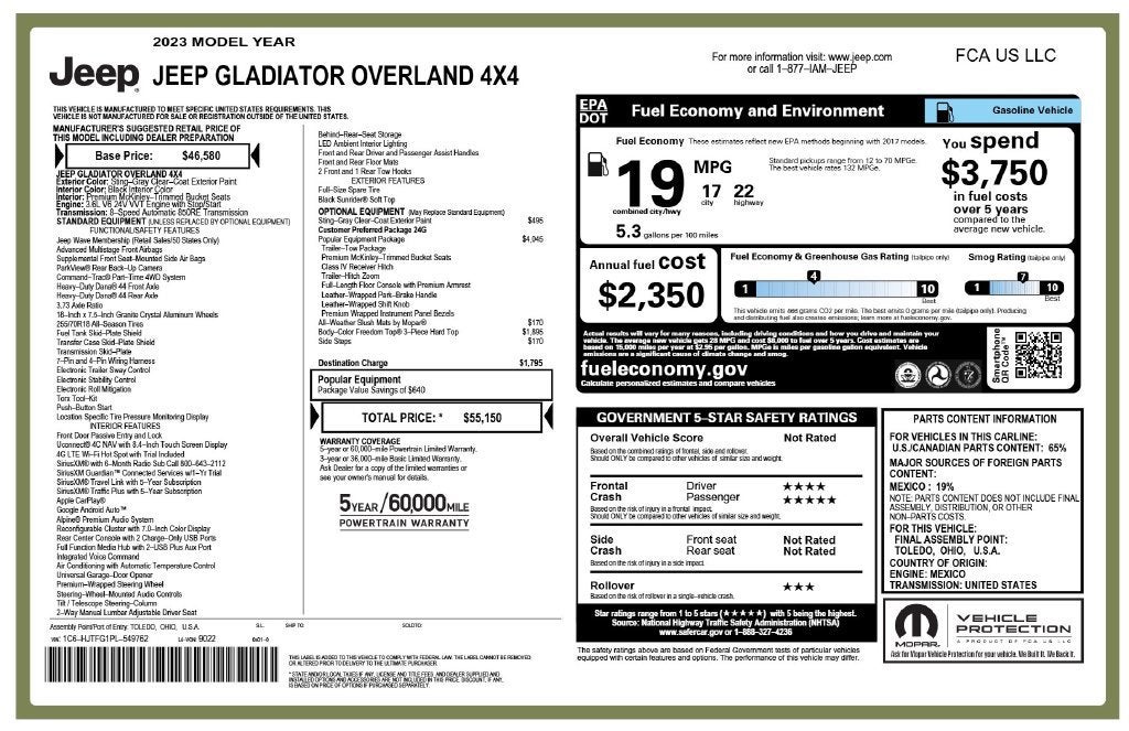 2023 Jeep Gladiator Overland 4x4