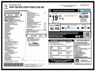 2022 RAM 1500 Big Horn Crew Cab 4x4 5'7" Box