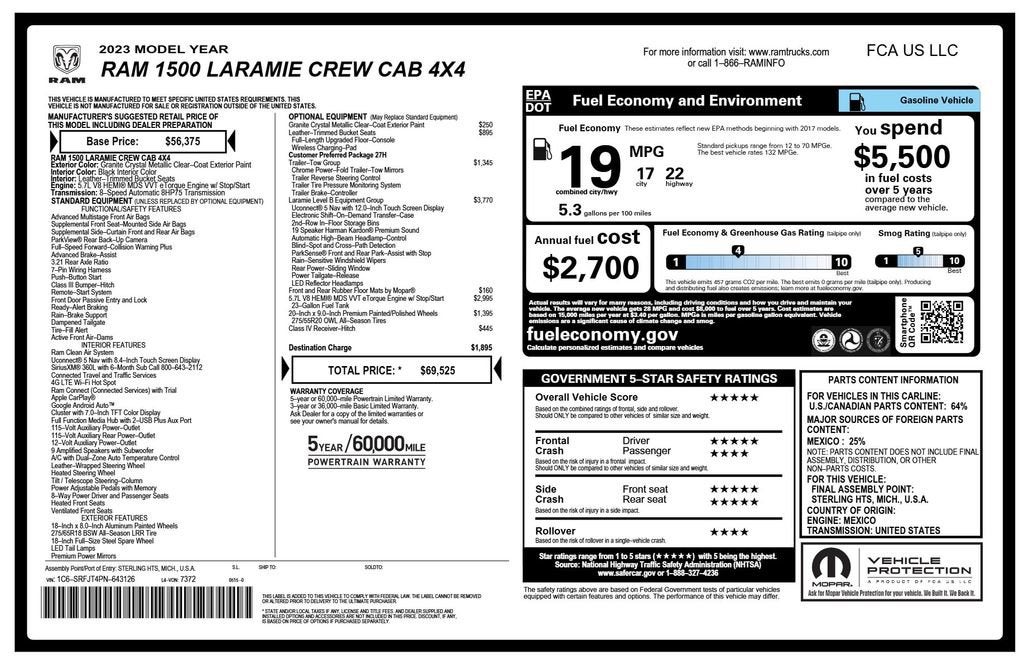 2023 RAM 1500 Laramie Crew Cab 4x4 5'7" Box