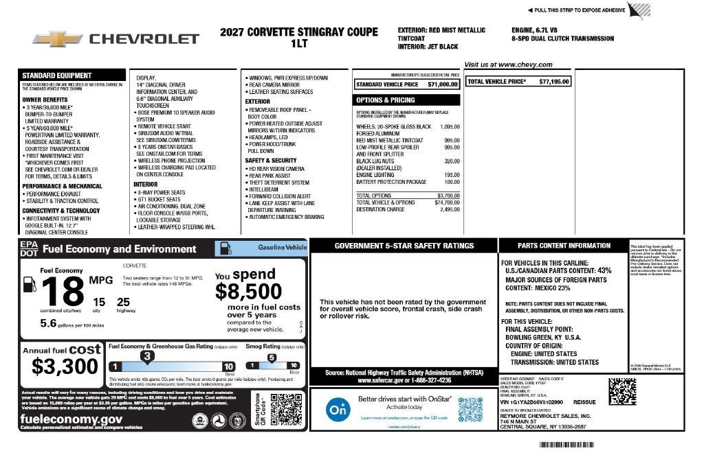 2027 Chevrolet Corvette Stingray 1LT