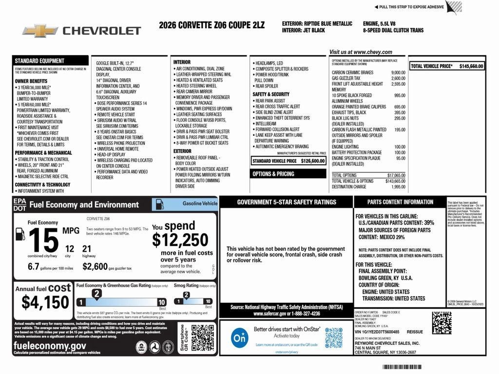 2026 Chevrolet Corvette Z06 2LZ