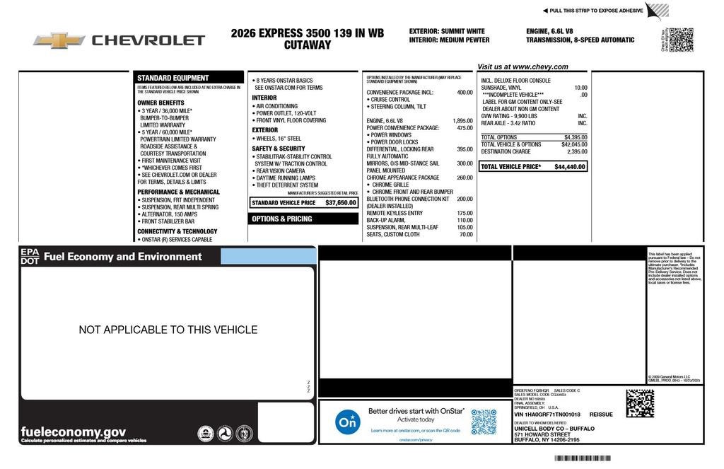 2026 Chevrolet Express Cutaway 3500 1WT