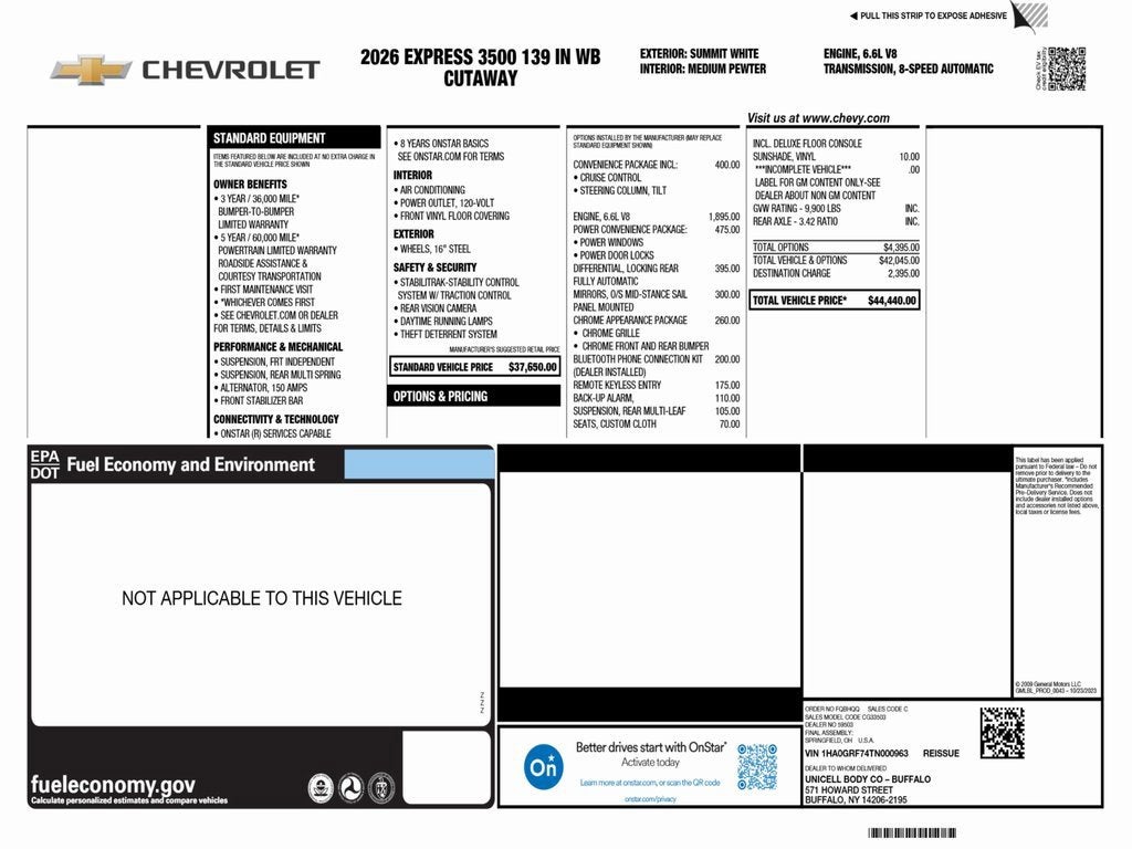 2026 Chevrolet Express Cutaway 3500 1WT
